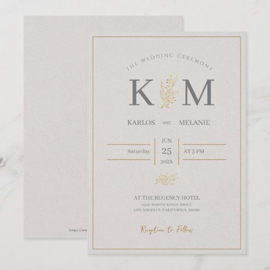 Cream And Gray Simple Minimalist Elegant Wedding Kaart (Voorkant / Achterkant)