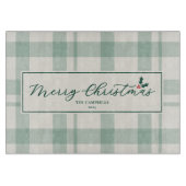 Cream and Green Plaid Merry Christmas Script Snijplank (Voorkant)