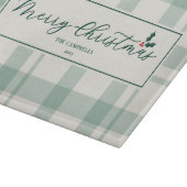 Cream and Green Plaid Merry Christmas Script Snijplank (Hoek)