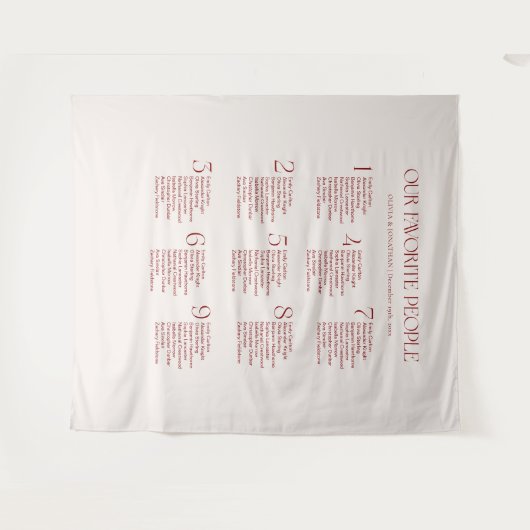Cream and Maroon Wedding Seating Chart Fabric Wandkleed (Voorkant (horizontaal))