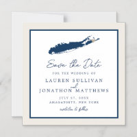 Cream and Navy Long Island NY Map Save the Date Ma