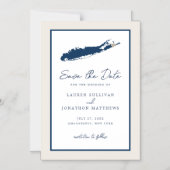Cream and Navy Long Island NY Map Save the Date Magnetische Uitnodiging (Voorkant)