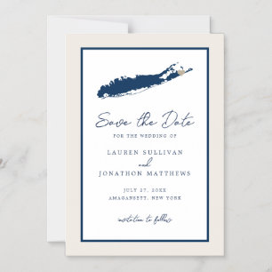 Cream and Navy Long Island NY Map Save the Date Magnetische Uitnodiging