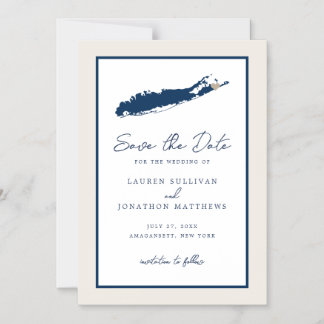 Cream and Navy Long Island NY Map Save the Date Magnetische Uitnodiging