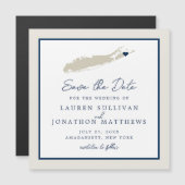 Cream and Navy Long Island NY Map Save the Date Magnetische Uitnodiging (Voorkant / Achterkant)