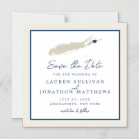 Cream and Navy Long Island NY Map Save the Date