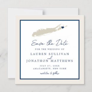 Cream and Navy Long Island NY Map Save the Date Magnetische Uitnodiging
