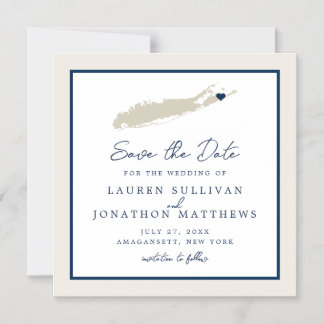 Cream and Navy Long Island NY Map Save the Date Magnetische Uitnodiging