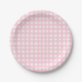 Cream and Pink Textured Imperfect Gingham Pattern Papieren Bordje