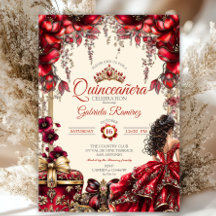 Cream and Red Golden Tiara Floral  Quinceañera