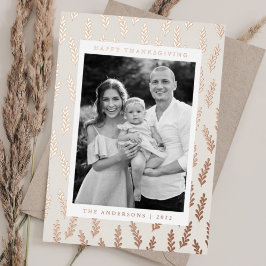 Cream and Roos Gold Foliage Foto Thanksgiving Folie Feestdagenkaart