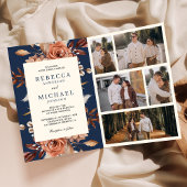Cream and Terracotta Floral QR Code Navy Wedding