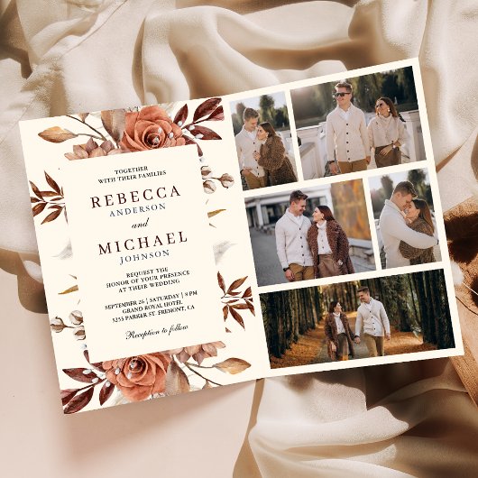 Cream and Terracotta Floral QR Code Wedding