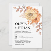 Cream Apricot Floral Wedding Invitation, W004 Kaart (Voorkant)