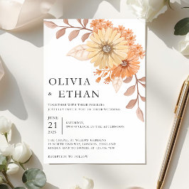 Cream Apricot Floral Wedding Invitation, W004 Kaart
