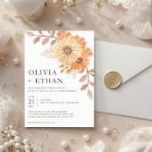 Cream Apricot Floral Wedding Invitation, W004 Kaart