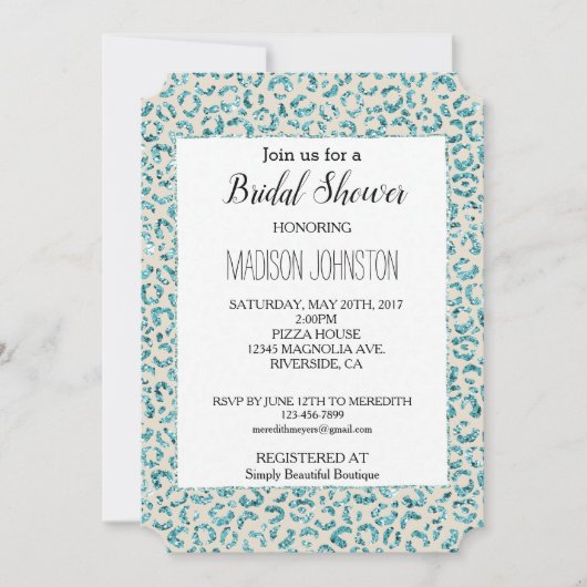 Cream Aqua Mint Glitter Luipaard Dier Kaart (Voorkant)