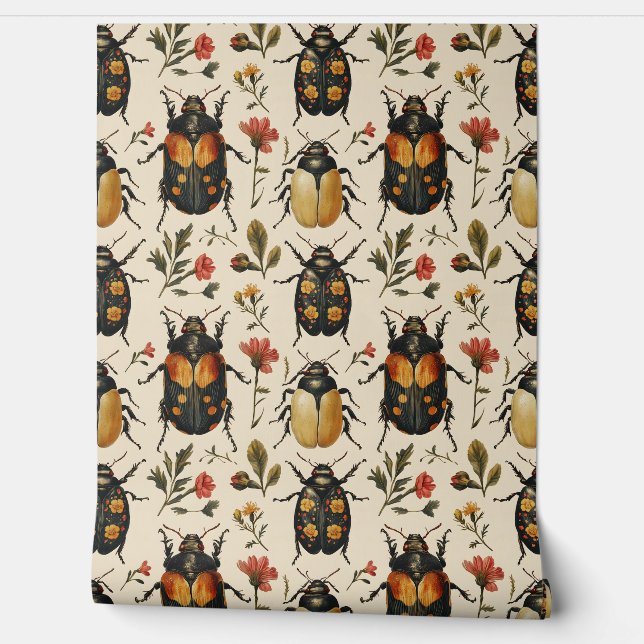  Cream Art Deco Kever Floral Shabby Chic Behang (Afrollen)