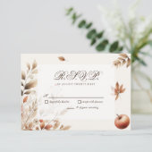 Cream Autumn Harvest Wedding RSVP Botanische react (Staand voorkant)