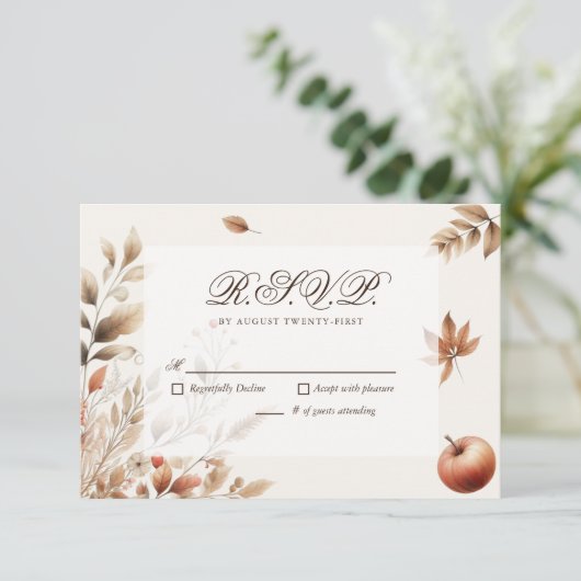 Cream Autumn Harvest Wedding RSVP Botanische react (Staand voorkant)