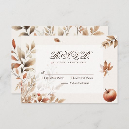 Cream Autumn Harvest Wedding RSVP Botanische react (Voorkant / Achterkant)