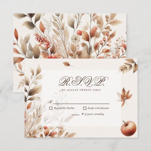 Cream Autumn Harvest Wedding RSVP Botanische react Kaartje (Voorkant / Achterkant)