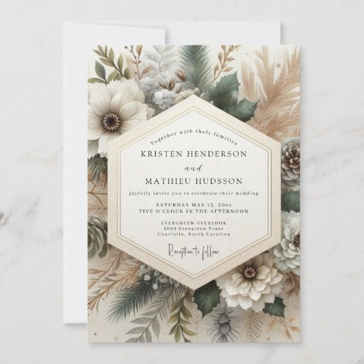 Cream Autumnal Bloom Wedding Kaart (Voorkant)