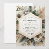Cream Autumnal Bloom Wedding Kaart (Voorkant / Achterkant)