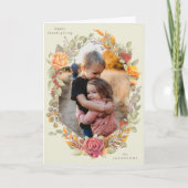 Cream Autumnal Florals Thanksgiving Foto Kaart (Voorkant)