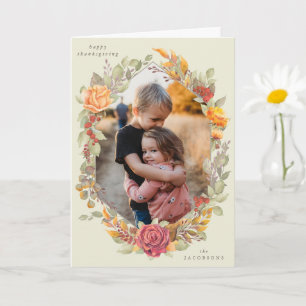 Cream Autumnal Florals Thanksgiving Foto Kaart