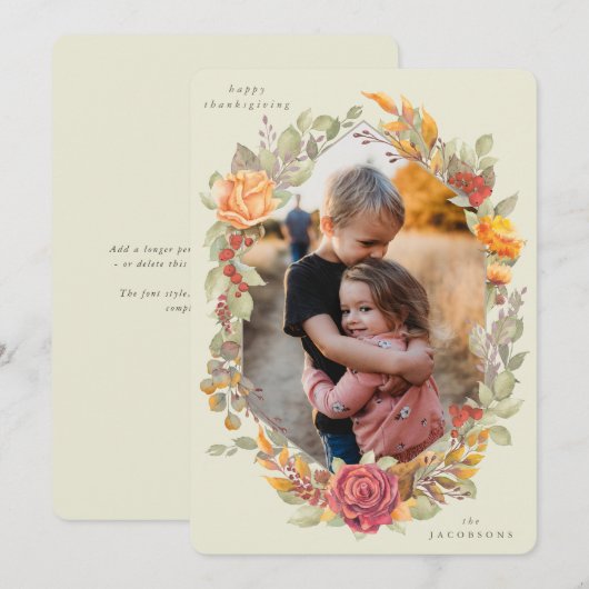 Cream Autumnal Florals Thanksgiving Fotokaart Feestdagenkaart (Voorkant / Achterkant)