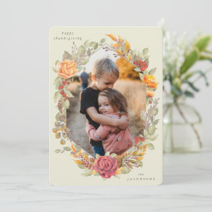 Cream Autumnal Florals Thanksgiving Fotokaart Feestdagenkaart