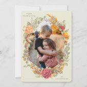 Cream Autumnal Florals Thanksgiving Fotokaart Feestdagenkaart (Voorkant)