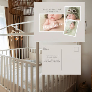 Cream Baby Photo Collage Geboorteaankondiging Briefkaart