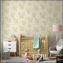 Cream Background Cute Cartoon Butterfly Pattern Behang