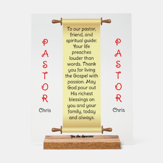 Cream Banner Pastor Appreciation Acryl Teken Acryl Bord (Voorkant)
