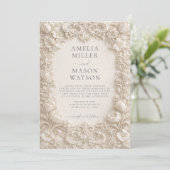 Cream Baroque Floral Ornate Wedding Invitation Kaart (Staand voorkant)
