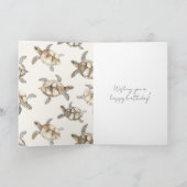 Cream Beach Sea Turtles Birthday Kaart (Binnen)