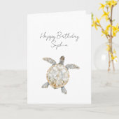 Cream Beach Sea Turtles Birthday Kaart (Gele Bloem)