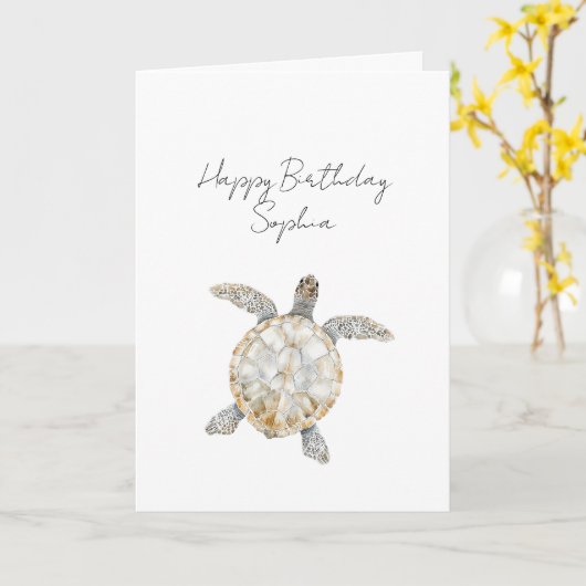 Cream Beach Sea Turtles Birthday Kaart (Gele Bloem)