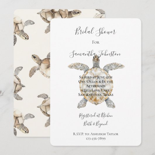 Cream Beach Sea Turtles Bridal Shower Kaart (Voorkant / Achterkant)