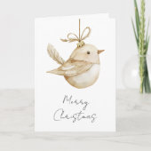 Cream Beige Bird Christmas Kaart (Voorkant)