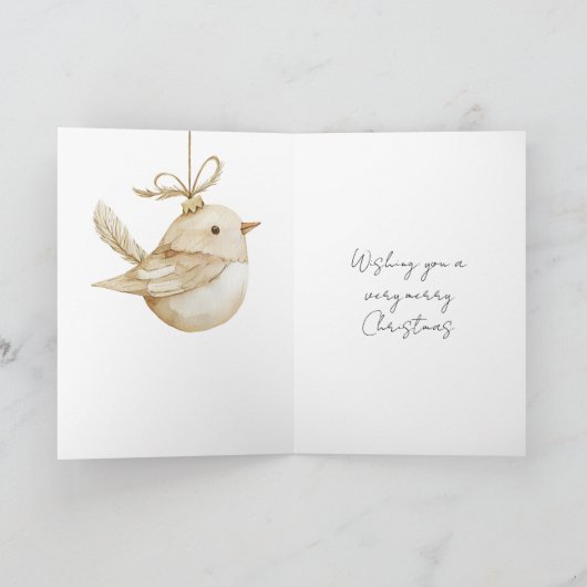 Cream Beige Bird Christmas Kaart (Binnen)