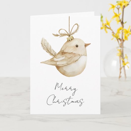 Cream Beige Bird Christmas Kaart (Gele Bloem)