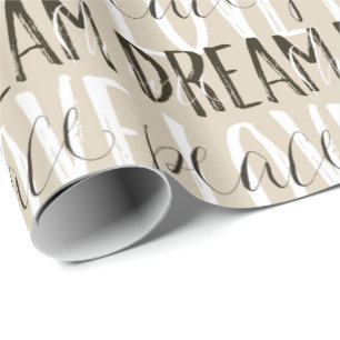 Cream Beige Black White Love Dream Peace Shine Cadeaupapier