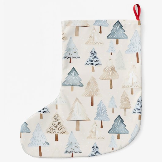 Cream Beige Blue Christmas Trees Grote Kerstsok (Achterkant)
