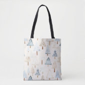 Cream Beige Blue Christmas Trees Tote Bag (Voorkant)