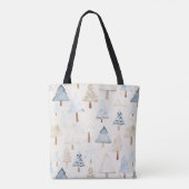 Cream Beige Blue Christmas Trees Tote Bag (Achterkant)