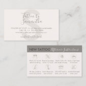 Cream Beige Body Art Aftercare Instructions Tattoo Visitekaartje (Voorkant / Achterkant)