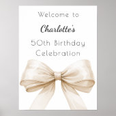 Cream beige boog witte verjaardagsfeestje welkom poster (Voorkant)